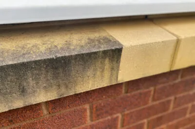 Low pressure steam stone cleaning in Worcester, Worcestershire removing dirt and algae safely.